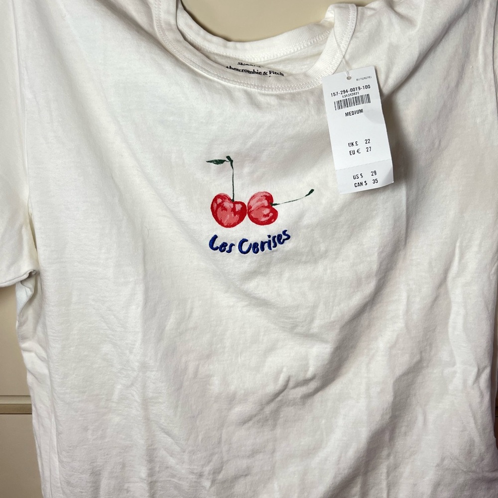 Abercrombie & Fitch White Tee with Cherry Graphic